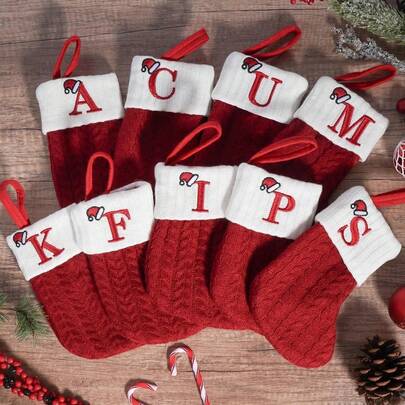 1pc Cute Letter Christmas Sock Decoration Creative Christmas Tree Hanging Ornament Woolen Knitted Socks Decor Prop