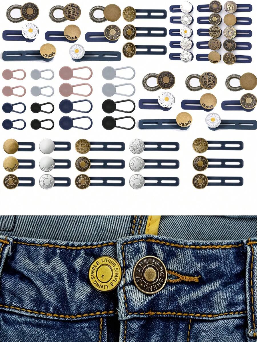 20/10/5/1pcs Denim Jeans Button Extender, Unisex Waistband Extender, Stretchable No-Sew Instant Belt Extender, Metal And Silicone Material, Suitable For Jeans, Trousers, Neckline - Multicolor - View 1