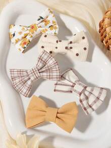 10pcs Basic Plaid Floral Bow Hair Clips, Sweet Girl Campus Side Bangs Hair Accessories, Princess Style - Mixed color - View 11