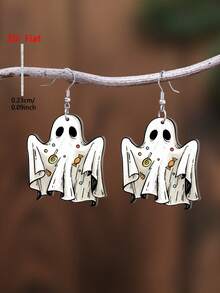 YUJUGLOW 1 Pair 2D Flat Acrylic Ghost Pendant Earrings, Halloween Pattern, Suitable For Women's Daily Wear - White - View 2