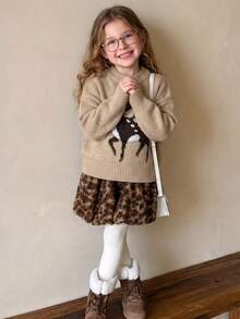 Sweater Lengan Panjang Motif Rusa Jacquard Kerah Bulat untuk Anak Perempuan Remaja - MultiWarna - View 3