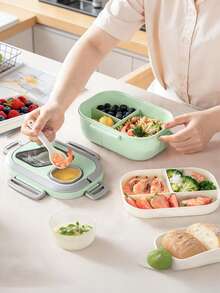 1 hộp bento cầm tay chống rò rỉ, hộp đựng thực phẩm chia ngăn dùng được trong lò vi sóng, hộp đựng cơm trưa tái sử dụng cho văn phòng, trường học hoặc dã ngoại 1/2 cái - Nhiều màu - Xem 8