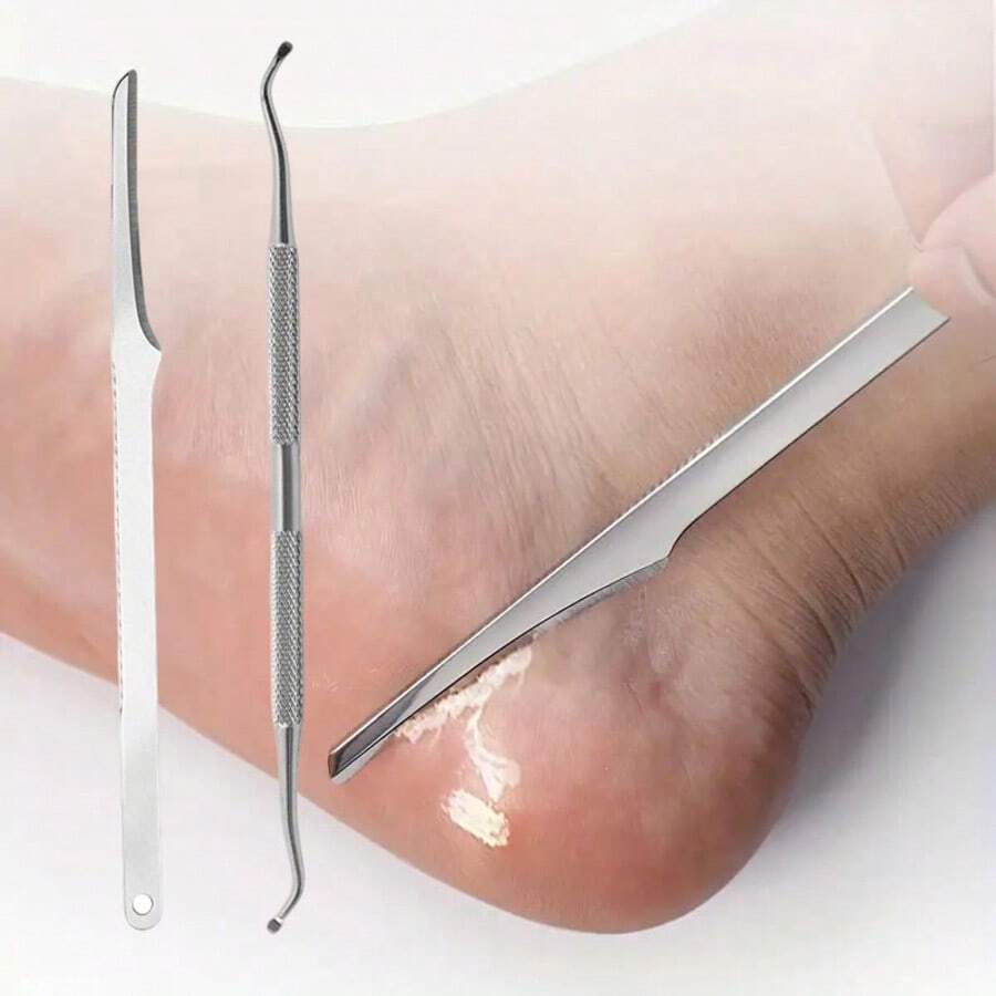2pcs Stainless Steel Foot Care, Foot Beauty Set, Foot Callus And Hard Skin Removal Tool, With Toe Nail Scraper And Nail Cleaning Tool, Unscented, Suitable For Home And Hair Salon