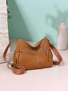 1pc Women's Elegant Solid Color Nylon Fabric Multi-Pocket Crossbody Bag, Minimalist Lightweight Design, Suitable For Shopping, Outdoor, Vacation, Commuting, Work, High-End Mommy Bag - Multicolor - View 18