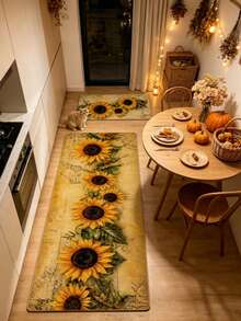 1pc Autumn Harvest Sunflower Kitchen Rug, Summer Fresh Style, Decorative Rug, Bedroom Decor, Small Rug, Carpet, Home Decor, Living Room Rug, Living Room Small Rug, Bedroom Rug, Living Room Home Decor, Outdoor Rug, Washable Rug - Multicolor 6 - View 5