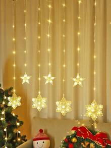 Hanging Star & Snowflake Curtain Lights, Snowflake Shaped LED Window Lights, AA Battery Powered Snowflake Fairy String Lights, Christmas Indoor Wall Backdrop Holiday Celebration Decor Lights, Warm White LED Christmas Star Lights - Transparent-stars+Snowflakes - View 12