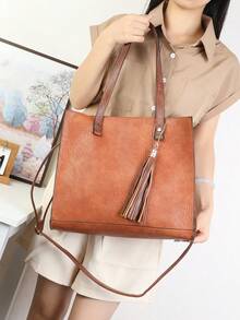 Handbag With External Coin Purse And Toiletry Bag, Shoulder Strap And Large Crossbody Strap - Brown - View 10