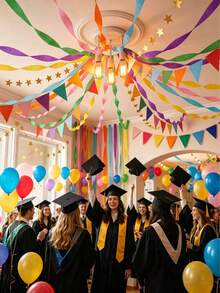 Rainbow Party Decoration Set, Includes Colorful Crepe Paper Banner, Gold Star Garland Backdrop And Flags, Suitable For Wedding Party, Luxury Birthday Party Hanging Decoration - Multicolor - View 5