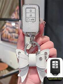 1件時尚TPU汽車鑰匙套，適用於CRV、Civic、FIT及其他車型，2/3/4按鍵鑰匙套可選 - 單殼+蝴蝶結扣 - 查看 7