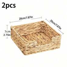 1pc Woven Water Hyacinth Napkin Storage Basket, Square Rattan Woven Tissue Organizer Box, Suitable For Dining Table Countertop, Decorative Handmade Woven Napkin Tray, Suitable For Kitchen, Dining Room, Coffee Table, Home Desktop Tissue Storage Basket, Suitable For Home Party Use - Brown - View 9
