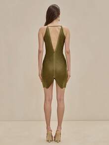 Sexy Sheer Women's Spaghetti Strap Backless Sleeveless Tassel Decor Short Party Evening Dress - Gold - View 4