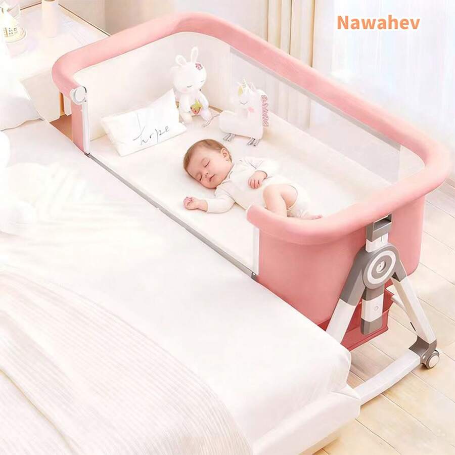 Nawahev 4-In-1 Baby Bassinet Bedside Sleeper, Adjustable 6 Height Levels, Lockable Wheels, Mosquito Net & Large Storage Basket For Infant - Pink - View 1