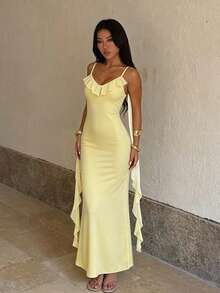 Women's Summer Backless Ruffle Strap Dress, Suitable For Dates, Graduation Season, Gatherings, Parties - Yellow - View 6