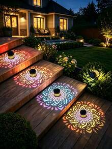 1/2/4pcs Mandala Pattern Solar Projection Wall Light, LED Outdoor Solar Wall Light, Waterproof Landscape Decorative Light, Suitable For Garden, Lawn, Patio, Stairs, Birthday Party Atmosphere Decoration - Multicolor - View 10
