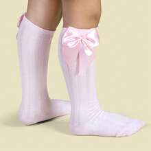 Girls' 3/4 Knee-High Party Socks With Satin Bow, 16-33, For Baptism, Wedding, Flower Girl, Social, Dance, Events, Elegant, School - 白色,黑色,粉紅色和紅色 - 查看 5