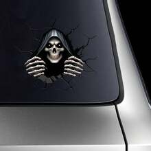 Stiker Mobil Tengkorak Horor Flat Sticke2D - Stiker Dinding Dua Sisi dengan Celah Intip, Desain Perekat Mandiri PVC Berkualitas Tinggi, Cocok untuk Dekorasi Tepi Berbentuk Tidak Beraturan pada Kendaraan, Laptop, dan Dinding - MultiWarna - View 3