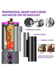 Automatic Curling Iron Wireless Auto Curler Ceramic Rotating Hair Curler 6 Temperature & Timer Settings Portable Rechargeable Auto Shut-Off Fast Heating Styling Curler - Grey - View 4