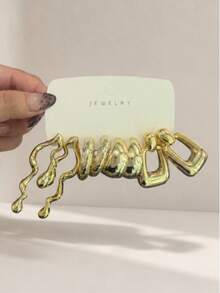 Set Anting Emas Metalik 24/8pcs Elegan dengan Motif Bunga dan Geometris, Bentuk Hati & Poligon, Cocok untuk Pemakaian Sehari-hari, Hadiah Kejutan - Yellow Gold - View 8