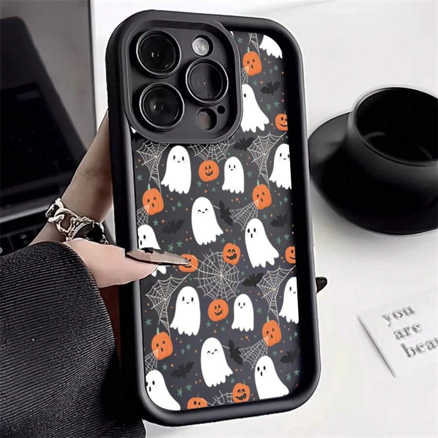 Halloween Pumpkin Ghost Silicone Phone Case For IPhone 16 15 14 13 12 11 Pro Max 17 Air Plus Soft Cover 0ZWO - 黑色02 - 查看 1