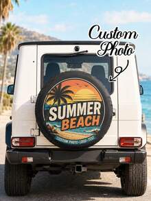 1pc Customized Photo Text Logo Car Spare Tire Cover, Personalized Photo Name Pattern Spare Tire Cover, Supports Custom Image Text Logo Round Car Wheel Cover, Polyester Fiber Elastic Binding Drawstring Design, Multiple Sizes Available, Suitable For SUV, Off-Road Vehicle, RV, Camper, Trailer, Truck Rear Spare Tire, Outdoor Camping, Road Trip, Car Exterior Personalized Decoration, Suitable For Car Owners And Travel Enthusiasts Customized Car Accessories Gift - Multicolor - View 6