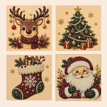 4pcs Christmas Pearl Art DIY Pearl Painting, Bedroom Decor Painting, Santa Claus Reindeer Christmas Tree Diamond Painting Handmade Home Decor, Suitable For Living Room, Bedroom, Christmas Party, Home Decor, Dining Room Decor, Holiday Arrangement, Party Decor, Christmas Party Supplies, Best Choice For Christmas And New Year Gifts - View 1