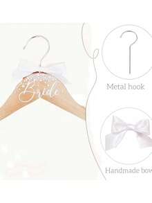 Wedding Hanger Set, Wooden Wedding Dress Hanger, Suit And Off-Shoulder Dress Hanger With Ribbon, Suitable For Bride And Groom, Perfect For Wedding Dress And Suit, Wedding Accessories, Wedding Decoration Items - Multicolor - View 8