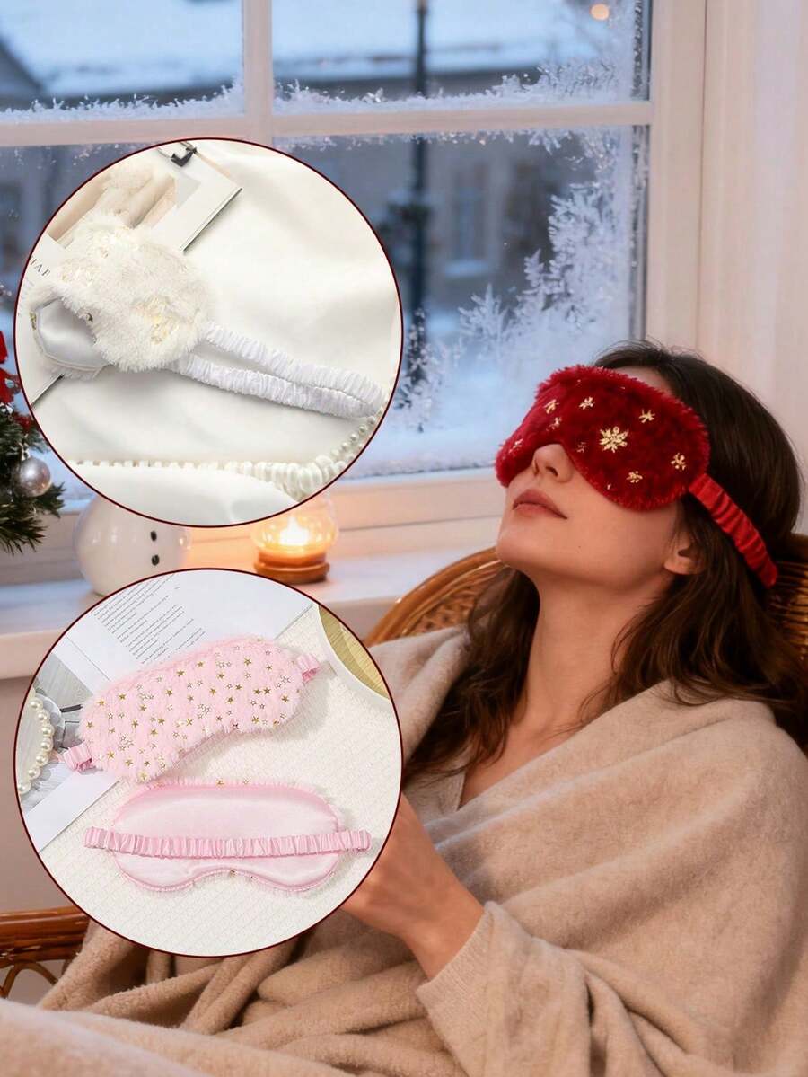 1PC Soft Plush Sleep Eye Mask, Skin Friendly Light Blocking Blindfold With Elastic Band, Comfortable Eyeshade For Sleeping Travel Office Nap - Multicolor - View 1