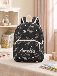 1pc Customized Embroidered Name Cartoon Star & Football Pattern Backpack, Can Be Customized According To Your Unique Design, Perfect For Children, Print Your Own Name Or Your Sister's And Classmates' Names As A Gift To Give To Others - Multicolor - View 6