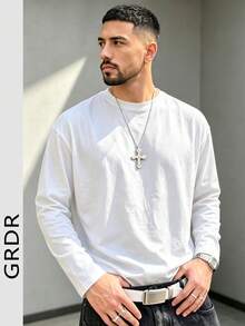 Men's Casual Everyday Minimalist Sports Style Bull Head Logo Print Long Sleeve T-Shirt, Autumn - White - View 9