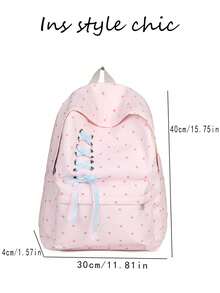 Small Polka Dot Contrast Color Ribbon Tie Backpack, Plush Puppy Charm Decoration, Waterproof Multi-Compartment Large Capacity, Sweet Ins Campus Style, Suitable For Students School, Daily Commute, Travel - Pink - View 2