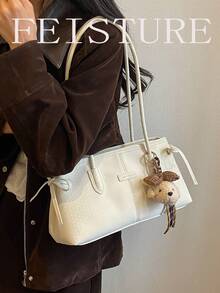 FEISTURE 1件時尚女款大容量腋下肩背包，附吊飾，適合日常外出、約會、通勤 - 白色 - 查看 6