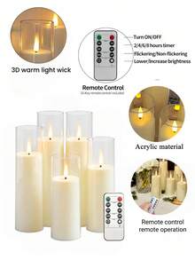 2/3/5件組 無焰蠟燭 附定時器與遙控器，LED 無煙無味 電池供電，適用於生日、婚禮、聖誕節、萬聖節、情人節、派對 - 透明 - 查看 11