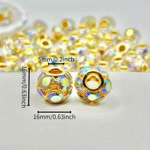 11Pcs 16MM Gold Base AB Rhinestone Flower Ball Beads Craft Set, Sparkly Round Spacer Charm Beads For DIY Bracelet Necklace Handmade Jewelry Making & Decor Accessories - Gold AB Rhinestones - View 5