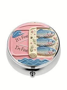 1pc Basic Wavy Sardine Pattern With Wavy Edge, Soft Ocean Embossed Design, Round 5cm Small Fish Pattern Medicine Box, Storage Box, Small Jewelry Box - Multicolor - View 2
