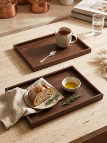 1pc/2pcs Wooden Serving Tray Set, Rectangular Wood Decor Tray For Kitchen Dining Table, Coffee Table, Countertop, Breakfast Tea Snack Platter, Bathroom Vanity Perfume Cosmetic Storage Organizer Tray - Coffee Brown - View 4