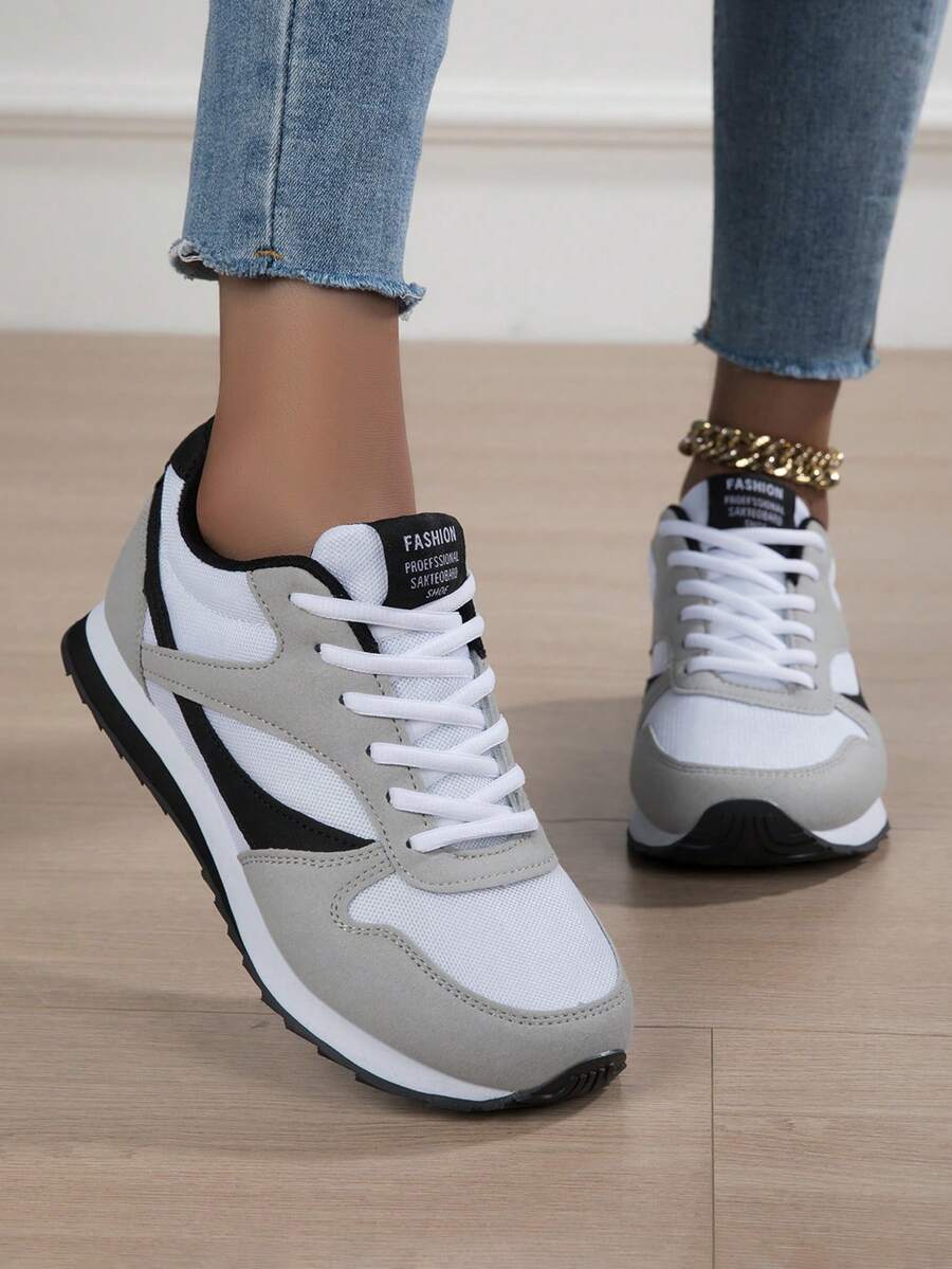 Women's Vintage Mesh Colorblock Casual Sports Sneakers - White Ash - View 1