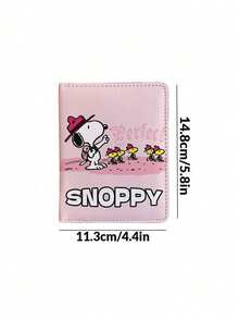 Snoopy 卡通護照夾 多功能旅行文件收納包 便攜錢包附現金與卡槽 - 粉色 - 查看 2