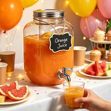 2pcs/Set 1 Gallon Glass Beverage Dispenser With Metal Stand, Stainless Steel Spigot & Fruit Infuser Core, Double Drink Dispenser With Chalkboard Tags For Parties And Events - View 9