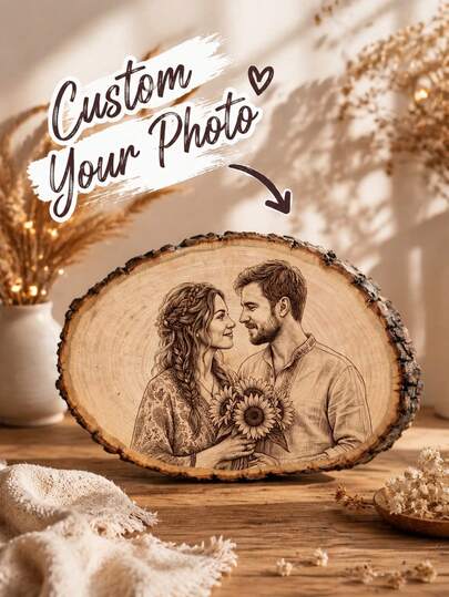 Placa de madera personalizada con foto grabada, recuerdo de retrato en madera, regalo de aniversario de boda, regalo del Día de San Valentín para esposa/esposo, regalo conmemorativo, placa de foto de tilo personalizada, decoración única para el hogar