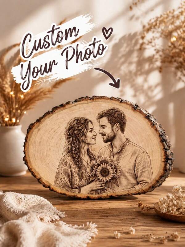 Placa de madera personalizada con foto grabada, recuerdo de retrato en madera, regalo de aniversario de boda, regalo del Día de San Valentín para esposa/esposo, regalo conmemorativo, placa de foto de tilo personalizada, decoración única para el hogar