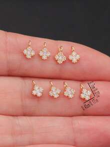 8pcs Mini Four-Leaf Clover Micro-Inlaid Colorful Zirconia Charms DIY Piercing Earrings, Bracelets, Anklets, Waist Chain Accessories, Best Handmade DIY Gift - Multicolor - View 5
