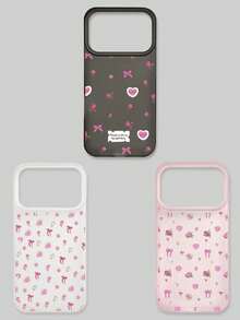 3pcs Pink Floral & Bow Pattern Phone Cases, Sweet Romantic Cute Style, Compatible With IPhone & Galaxy, Protective Shell Cover For IPhone & Galaxy, Cover For S26/S26 PLUS/S26 Ultra, Pink/White/Magenta, Floral & Bow Element Design, Especially Suitable For Young Women & Students - Multicolor - View 42