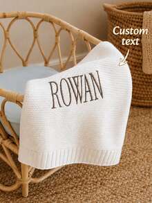 1pc Customized Name Embroidered Knitted Throw Blanket, Personalized Letter Knitted Blanket, 6 Colors Available, Casual Home Decor Accessory, Cute Holiday Gift Choice For Family Occasions - Multicolor - View 2