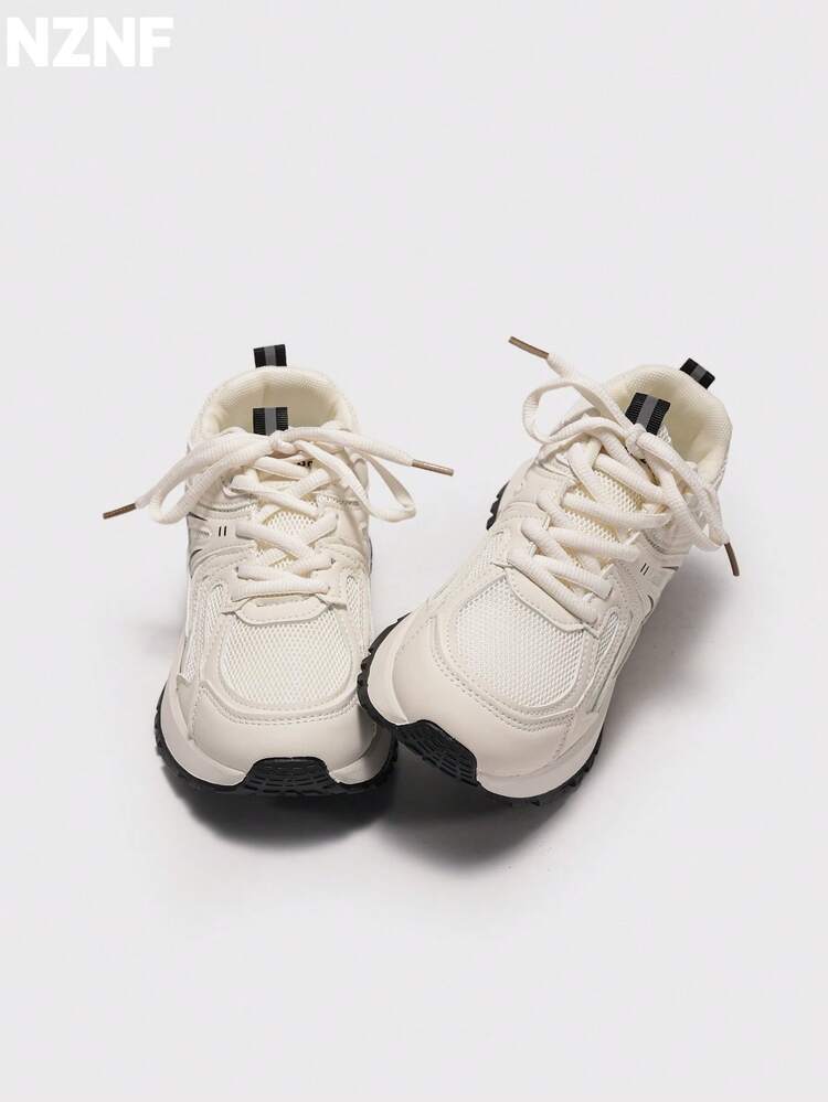 NZNF 2025 New Arrival White Chunky Sneakers, Vintage Low-Top Casual Shoes, Flattering Silhouette For Women, Autumn - Black - View 4