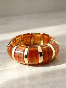 3 peças/1 Peça Pulseiras Elásticas de Acrílico em Formato de Tubo Curvo Colorido, Estilo Boêmio Fashion, Adequadas para Uso Diário de Mulheres - Pulseira elástica - Visão 6