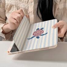1pc Pink Striped Sun Print Tablet Protective Case With Pen Slot, Multi-Angle Magnetic Stand, Auto Sleep/Wake Support, Compatible With IPad PRO/AIR, Pad 5/6/7, MatePad - Multicolor - View 3