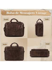 Messenger Bag For Men, 16 Inch Vintage PU Laptop Briefcase - Multicolor - View 4