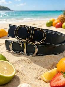 Men's Belt, Decorated With Classic Letter Pattern, Made Of High-Quality Alloy Buckle, Exquisite Printing, Lightweight And Business Style. Suitable For Summer, School Occasions, Applicable To Teenagers, Young Adults, Men, - Multicolor - View 2