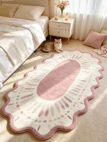 1 pieza Alfombra ovalada rosa & blanca, estilo lindo & acogedor, alfombra decorativa, decoración de dormitorio, alfombra pequeña, alfombra, decoración del hogar, alfombra de sala de estar, alfombra pequeña de sala de estar, alfombra de dormitorio, decoración del hogar de sala de estar, alfombra para exteriores, alfombra lavable - Multicolor 1 - Ver 2