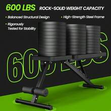 Free Shipping Adjustable Weight Bench For Home Gym, Foldable Workout Bench For Full Body Fitness Dumbbell Exercise, 600LBS Incline Decline Flat Bench With Resistance Bands For Strength Training - Black - View 2